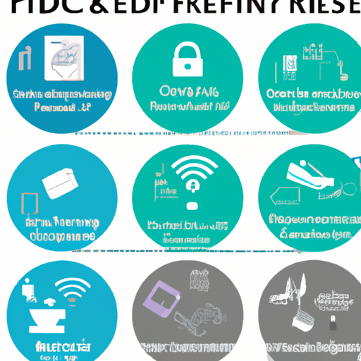 אינפוגרפיקה המציגה יישומים שונים של NFC ו-RFID בתעשיות שונות כמו קמעונאות, בריאות ותחבורה.